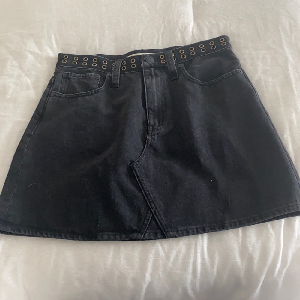 Madewell Black Denim Mini Skirt with Grommet Waist